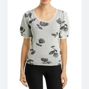 NWOT T Tahari Floral Blouson Puff Sleeve Striped Sweater Top SZ XL